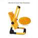 Yellow portable solar work light with foldable stand and heat dissipation features
