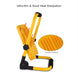 Yellow portable solar work light with foldable stand and heat dissipation features