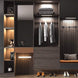Ultra-slim motion sensor closet light with metal exterior illuminating wardrobe and shelves