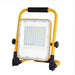 50W rechargeable solar work light with LED panel and foldable yellow frame for outdoor use