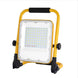 50W rechargeable solar work light with LED panel and foldable yellow frame for outdoor use