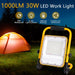 Solar Work Light portable LED with 1000 lumens, 30W, waterproof, rechargeable, foldable with 360° rotation for outdoor use