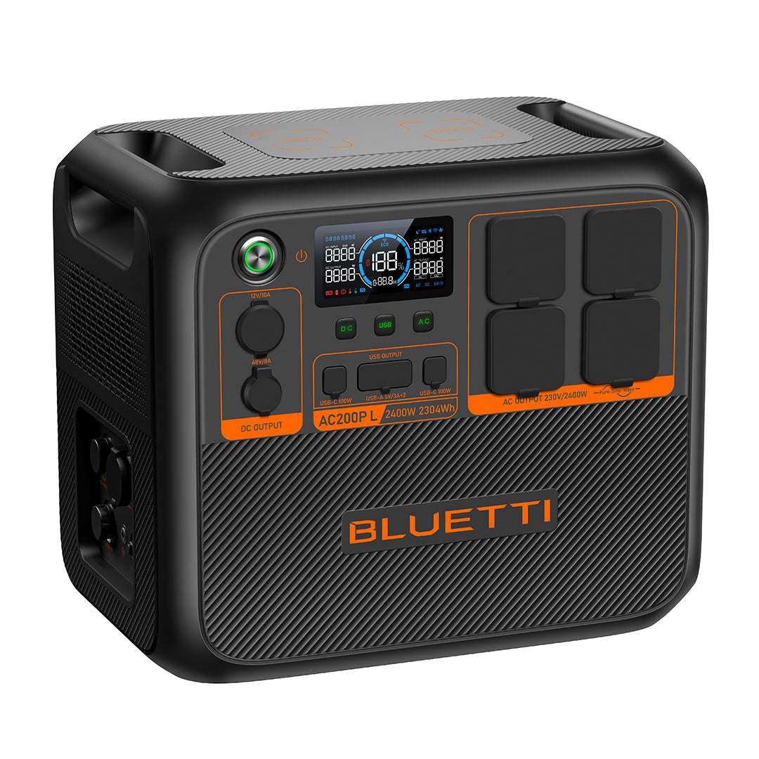 BLUETTI AC200P L Expandable Power Station 2400W portable power source with digital display and multiple outlets