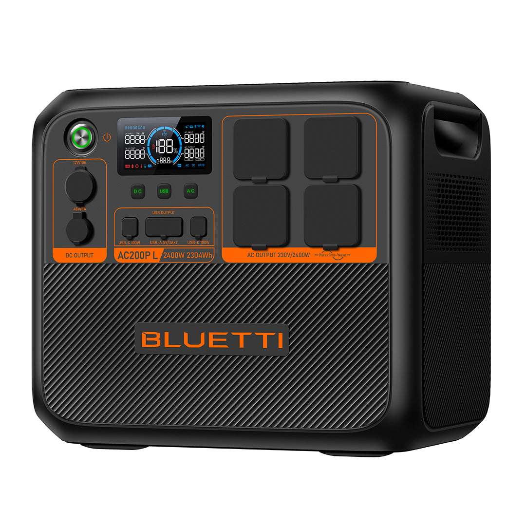 BLUETTI AC200P L Expandable Power Station 2400W portable power supply with digital display and multiple outlets