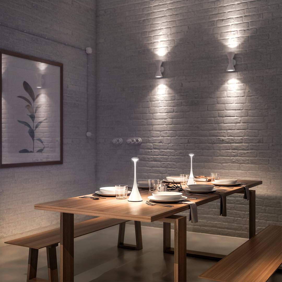 Pinup Maxi cordless rechargeable LED table lamp on dining table with modern minimalist design