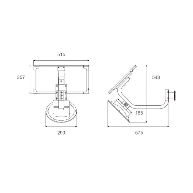 Technical drawing of 5V/50W Solar Garden Light with dimensions for wall or pole mounting