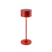 Red Duplo cordless table lamp with modern design, touch switch, and flexible dimming.