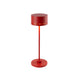 Red Duplo cordless table lamp with modern design, touch switch, and flexible dimming.