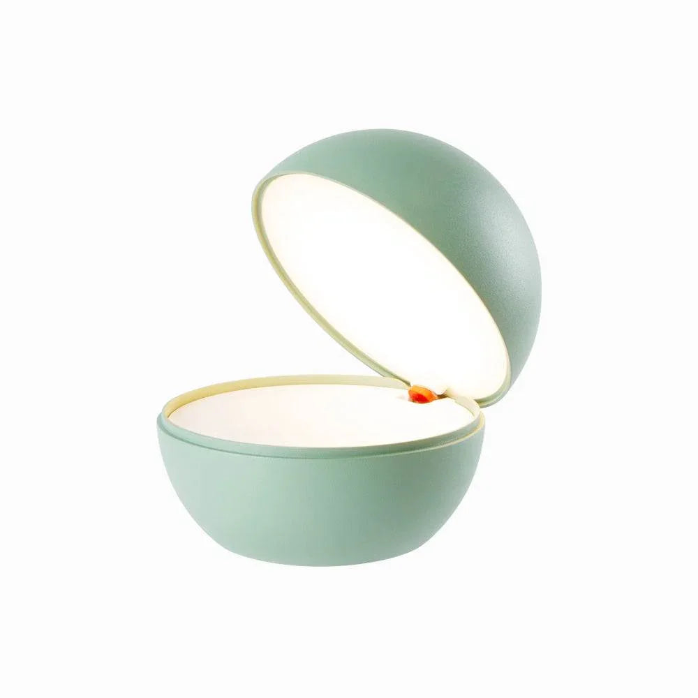 Goodnight cordless round ball-shaped rechargeable LED table lamp with dimming and mechanical switch in matte green