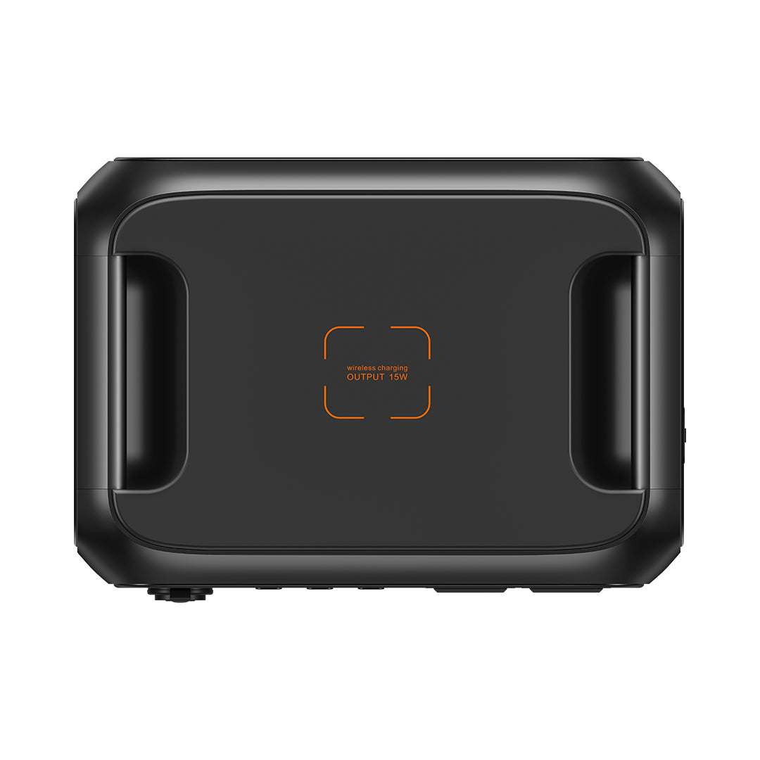 BLUETTI AC180P portable power station top view with wireless charging pad and 1800W output capacity