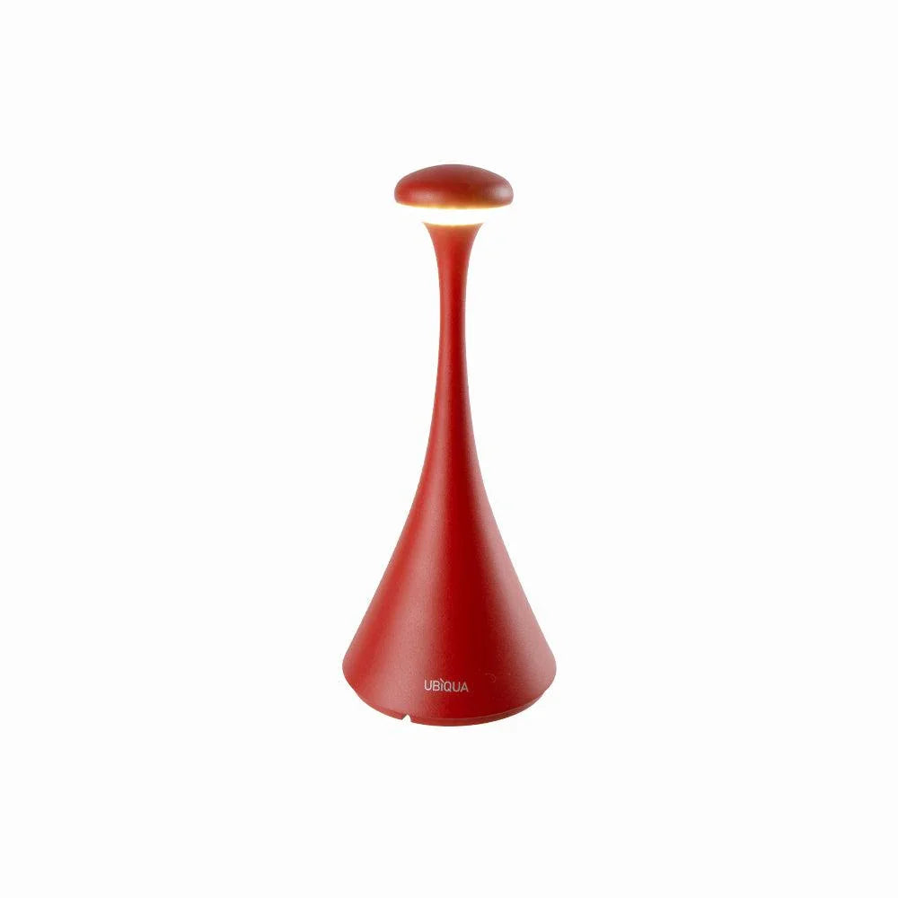 Pinup Mini cordless LED rechargeable table lamp with sleek red aluminum design and touch dimming features