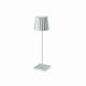 Plissé cordless sleek silver aluminum table lamp with frosted polycarbonate diffuser and touch dimming