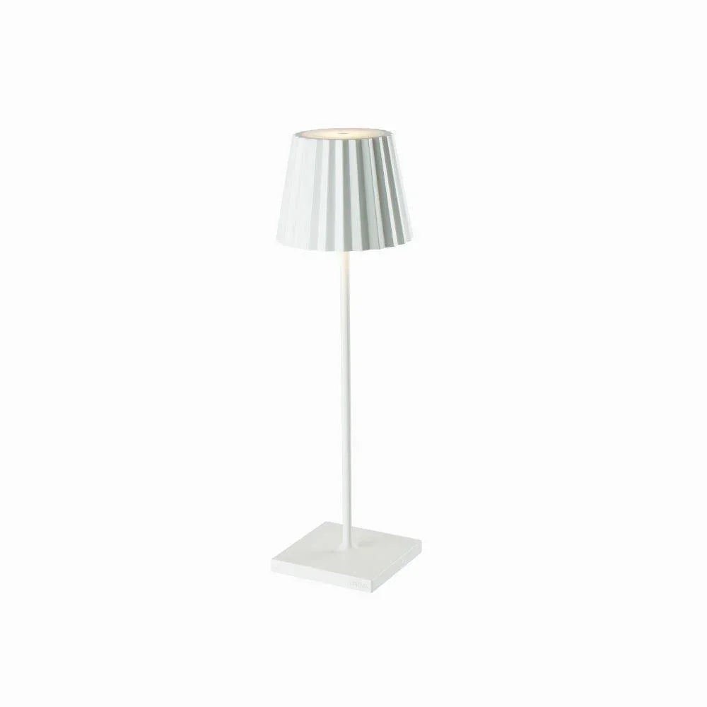 Plissé cordless white LED rechargeable table lamp with pleated shade and touch dimming