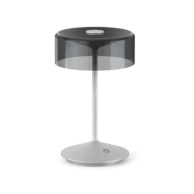 Crystal cordless table lamp with smoky glass shade, touch switch, and rechargeable LED light