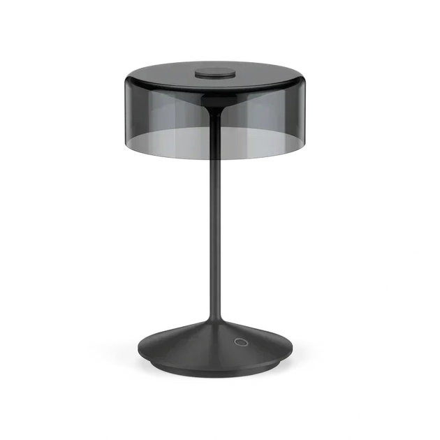 Crystal cordless table lamp with smoky glass shade and aluminum base, touch switch, and LED rechargeable design
