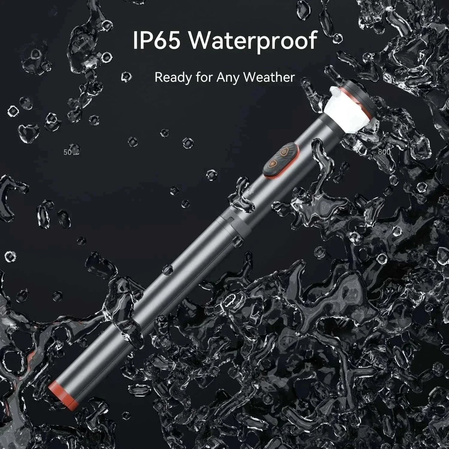 IP65 waterproof multi-functional camping light with adjustable aluminum tripod and LED flashlight in water splash environment