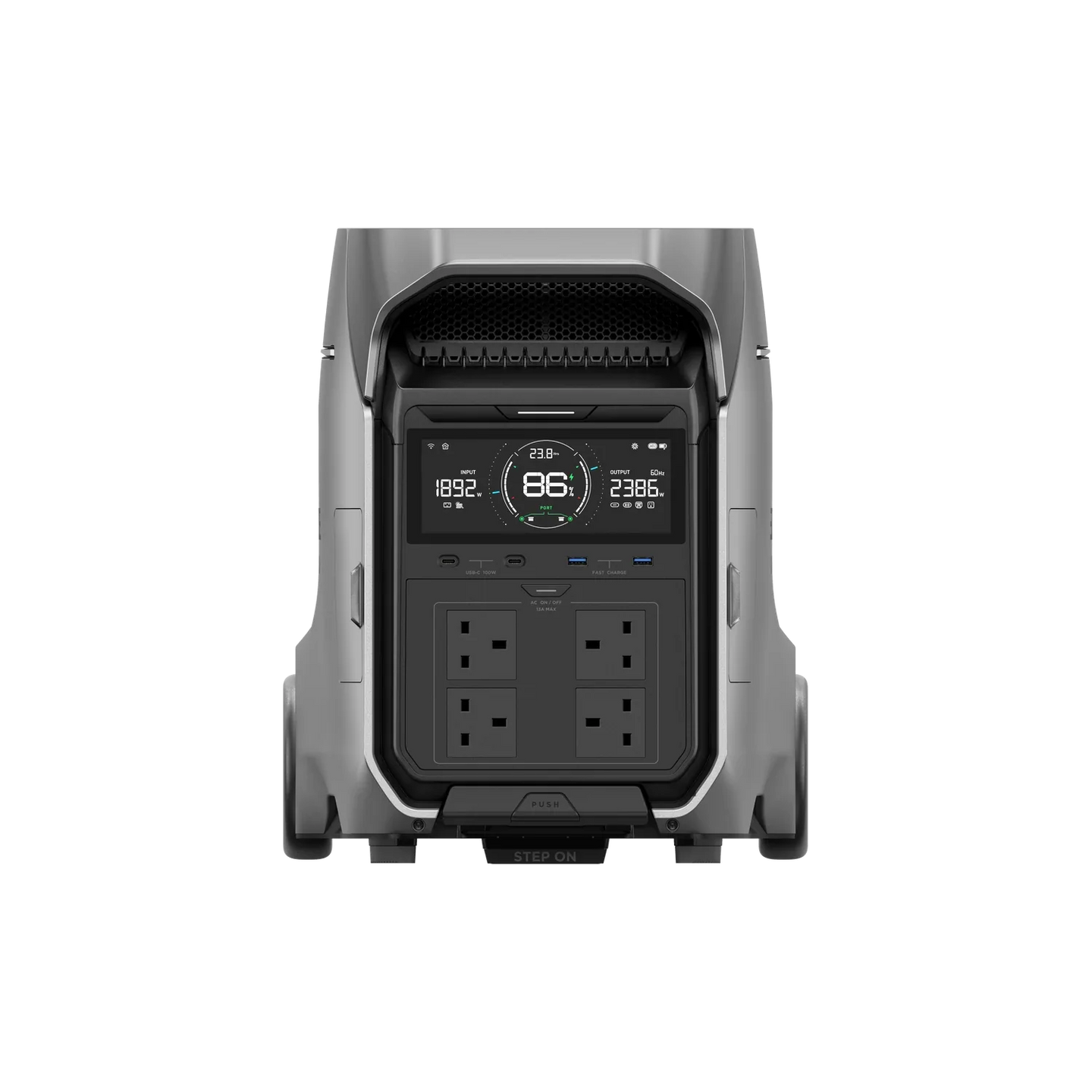 EcoFlow DELTA Pro portable power station with 4000W output, digital display, and multiple outlets