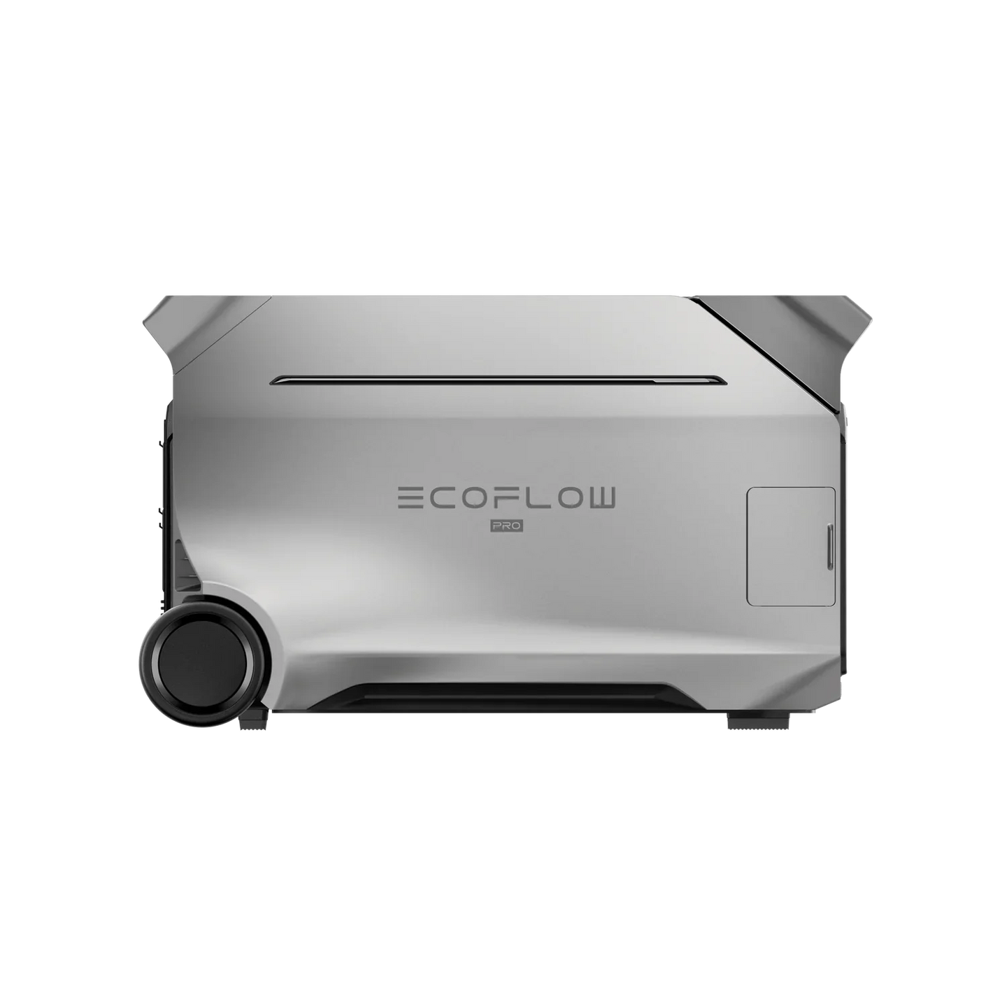 EcoFlow DELTA Pro portable power station side view with wheels and sleek silver design