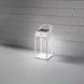 Handy solar rechargeable white LED lantern with aluminum frame and frosted diffuser lighting outdoor space