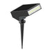 Black solar path light with 500 lumens LED and 3000K soft white illumination on a stake mount