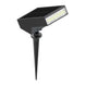 Black solar path light with 500 lumens LED and 3000K soft white illumination on a stake mount