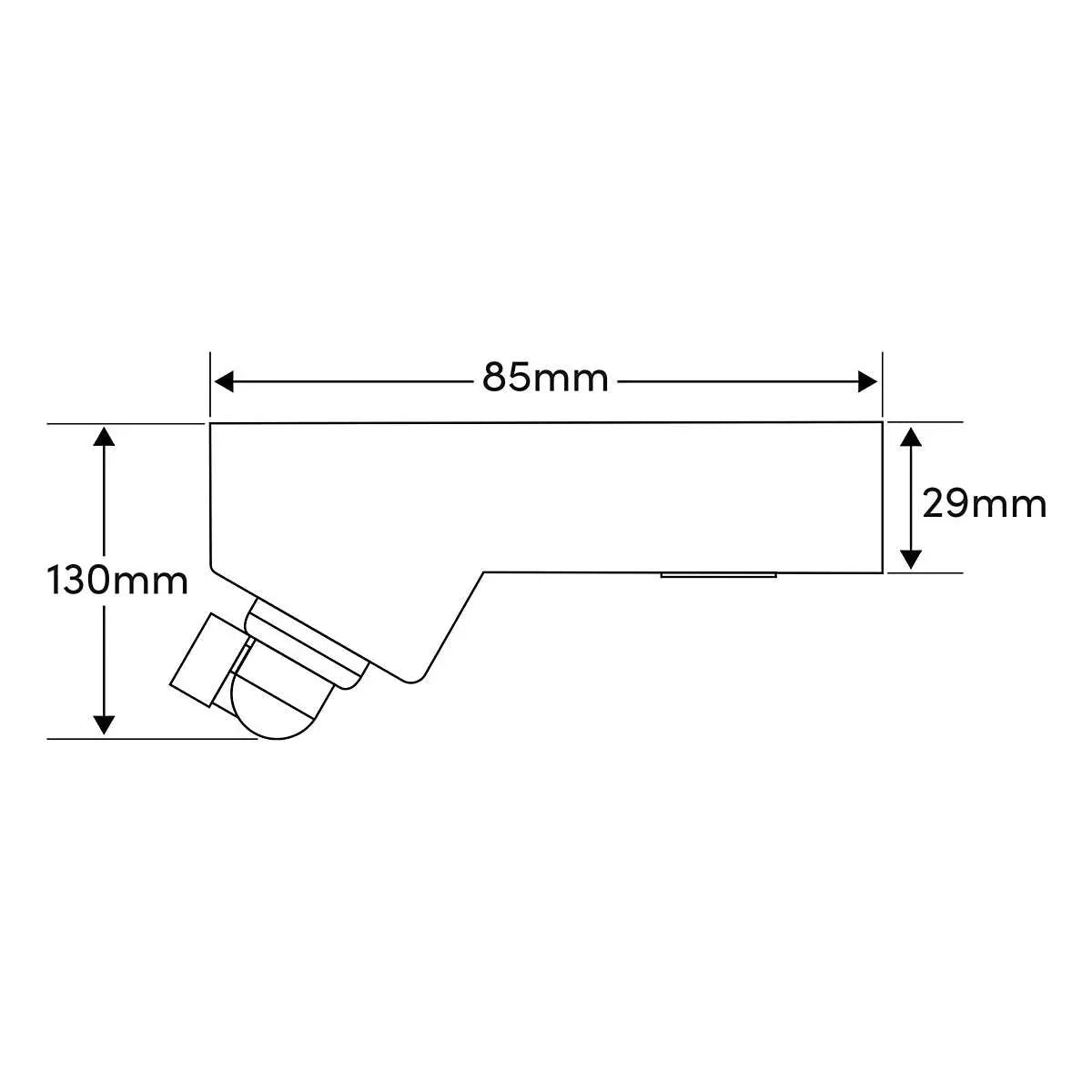 Diagram of solar path light with dimensions 130mm height, 85mm length, and 29mm thickness in black finish
