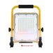 Solar work light with adjustable bracket and USB charging port, featuring SMD2835 LED, 100-20% power modes, SOS flash, and included solar panel.