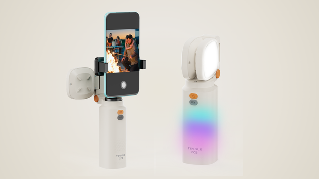 ECP002 multi-functional camping light with adjustable bright white and colorful ambient lighting, portable design with smartphone mount, ideal for outdoor and camping use.