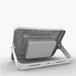 Solar flood light with aluminum magnesium alloy case and adjustable bracket.