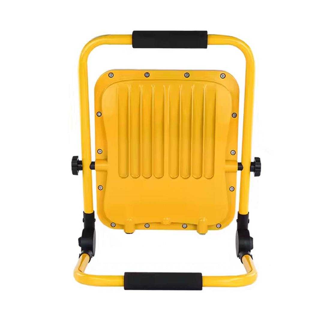 Yellow solar work light with foldable handle and LED panel