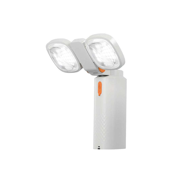 ECP002 multifunctional camping light with dual adjustable heads, white body, and orange switch for versatile outdoor illumination