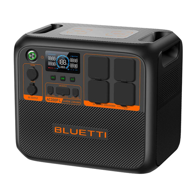 BLUETTI AC200P L Expandable Power Station 2400W portable power supply with 2304Wh capacity and multiple AC, USB, and wireless outputs