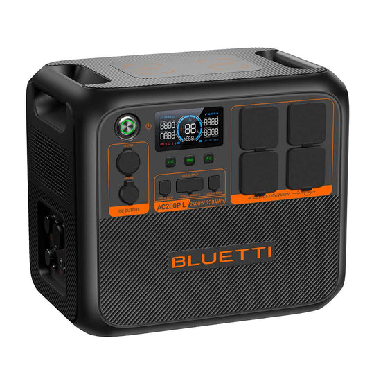 BLUETTI AC200P L Expandable Power Station 2400W portable power source with digital display and multiple outlets