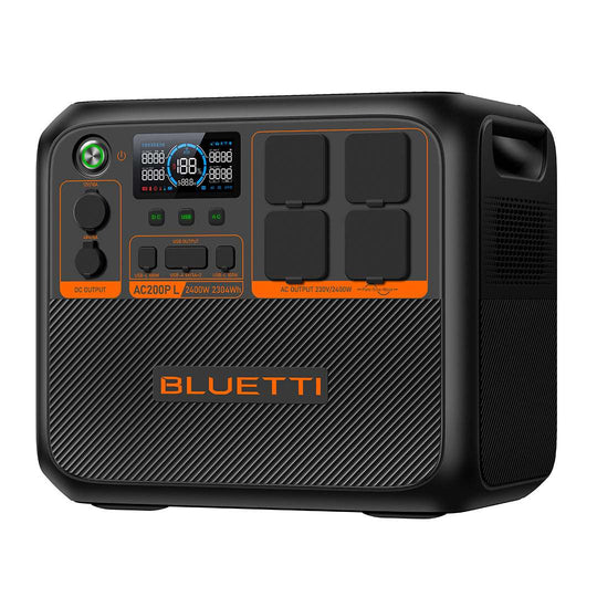 BLUETTI AC200P L Expandable Power Station 2400W portable power supply with digital display and multiple outlets