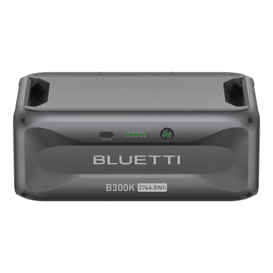 BLUETTI B300K Expansion Battery 2764.8Wh with USB-A output and automotive-grade LiFePO4 cells in durable aluminum case