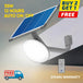 Solar garden light with 5V/35W solar panel, remote control, 12-hour auto on/off, wall or pole mounted.