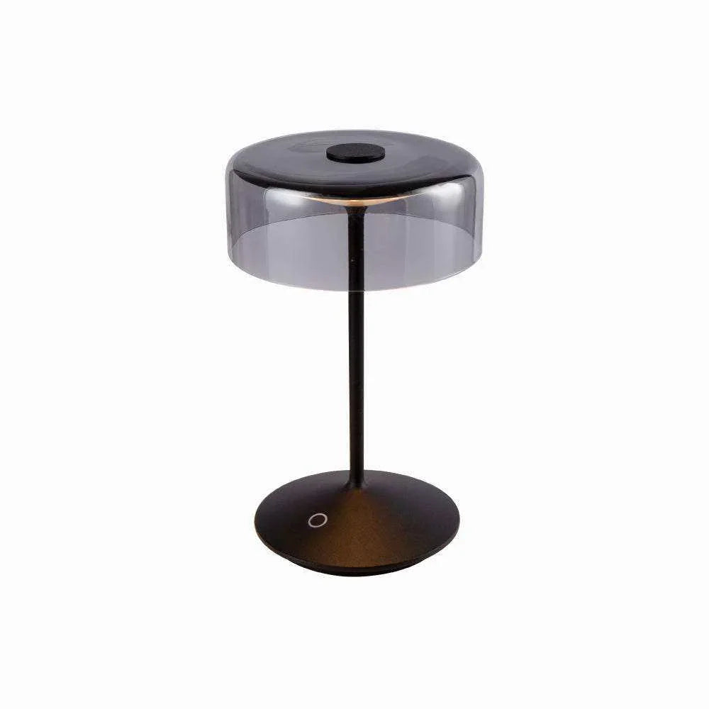 Crystal cordless table lamp with smoky glass shade and touch switch for adjustable LED lighting