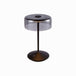 Crystal cordless table lamp with removable glass shade and touch switch on a sleek black base.
