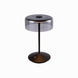 Crystal cordless table lamp with removable glass shade and touch switch on a sleek black base.