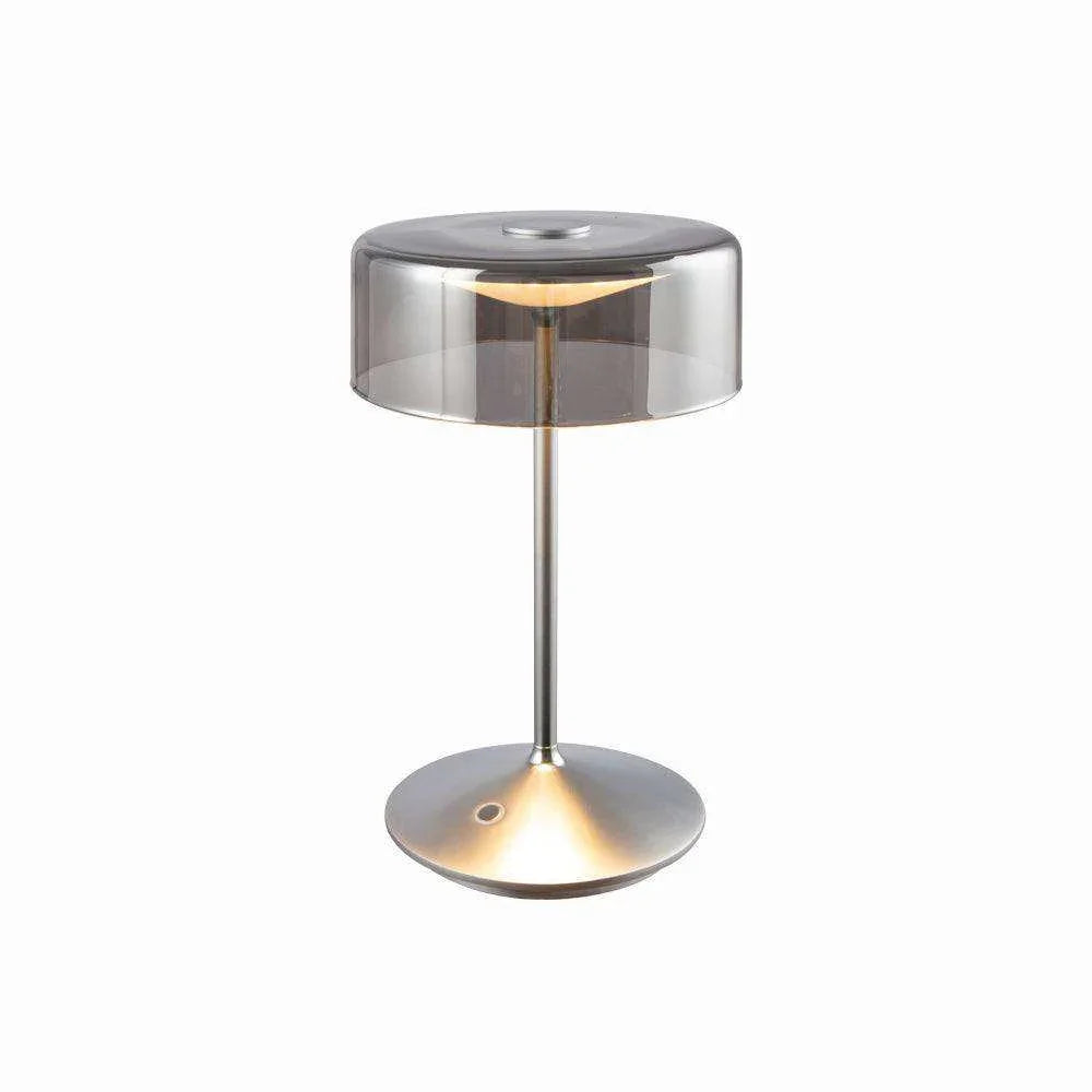 Modern crystal cordless table lamp with smoky glass shade and aluminum base