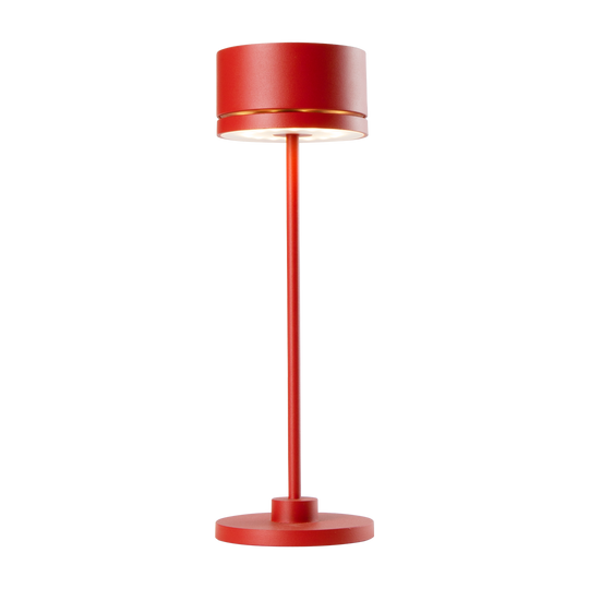 Duplo cordless table lamp in red with modern design.