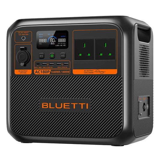 BLUETTI AC180P portable power station with 1,800W output and 1,440Wh battery capacity in compact design