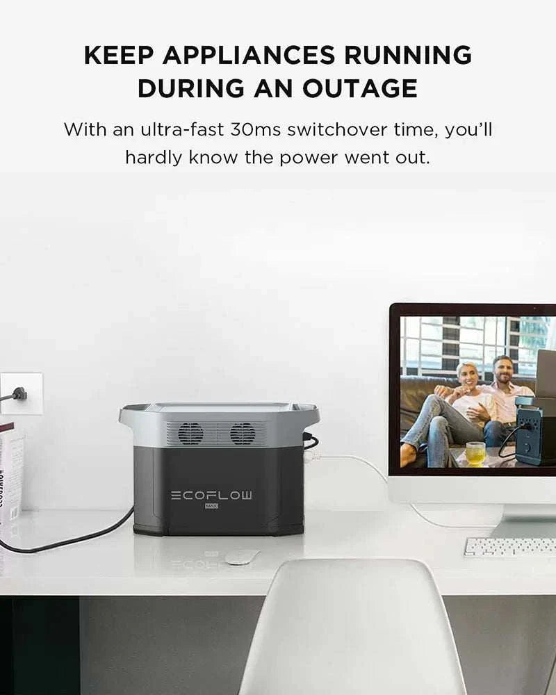 EcoFlow DELTA MAX portable power station on desk powering devices during outage