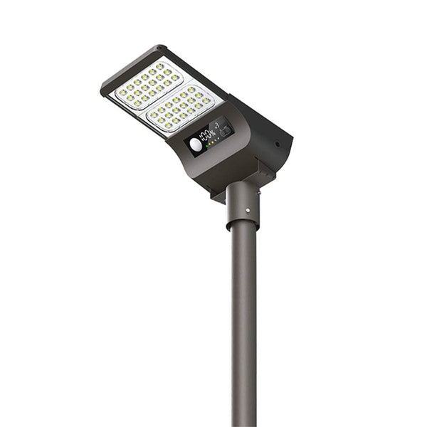 Integrated solar street light with smart LED screen and dual color temperature mounted on pole