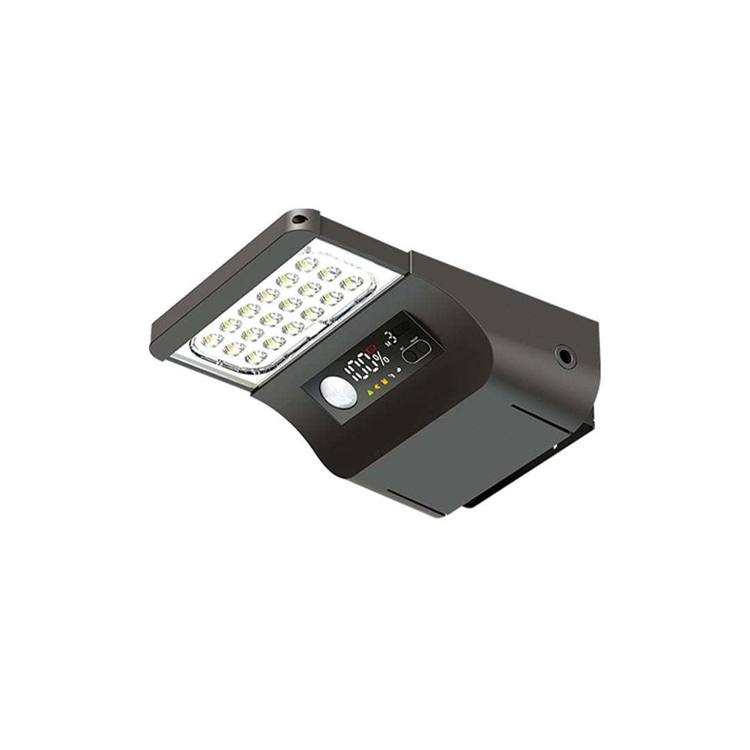 Black integrated solar street light with LED panel and smart sensor display