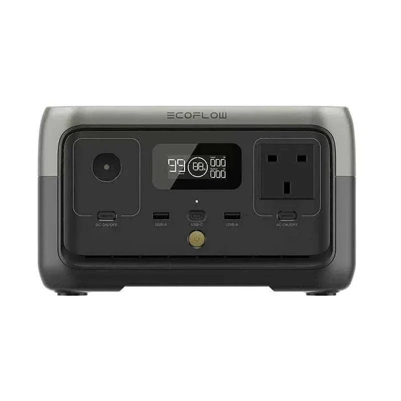 EcoFlow RIVER 2 portable power station with LCD display and multiple charging ports