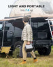 EcoFlow RIVER 2 Pro portable power station, lightweight at 7.8 kg, carried by a person near a camping vehicle.