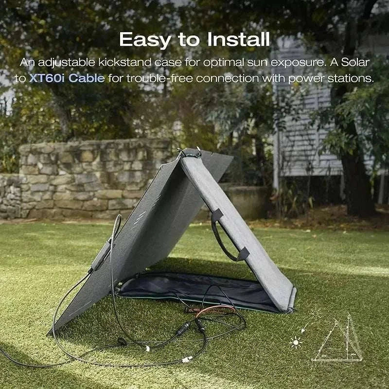 EcoFlow 160W portable solar panel with adjustable kickstand and durable waterproof design on grass outdoors