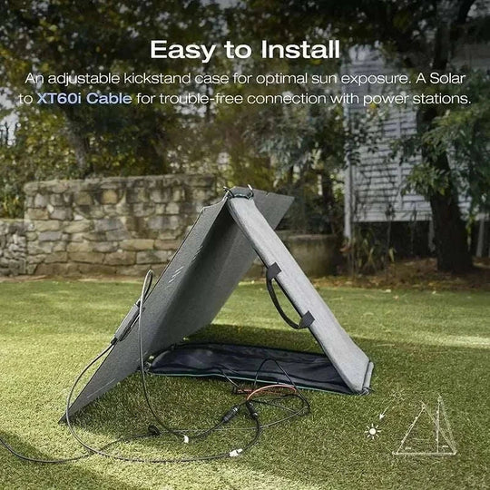 EcoFlow 160W portable solar panel with adjustable kickstand and durable waterproof design on grass outdoors