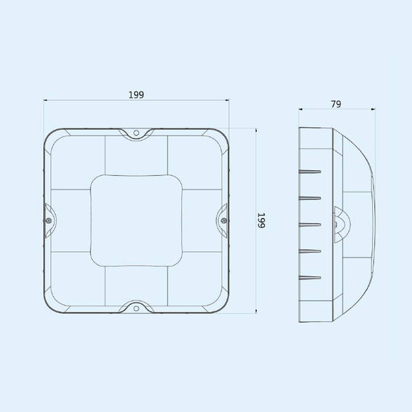 Solar Ceiling & Wall Light 50W dimensions and design sketch.